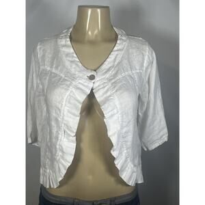 Saga Jacket Womens One Size White Linen Ruffle Crop Bolero Made In Italy